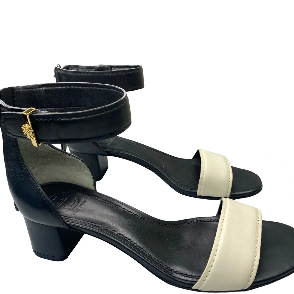 Tory Burch Tana leather Elegant Black and Cream Women's Sandals